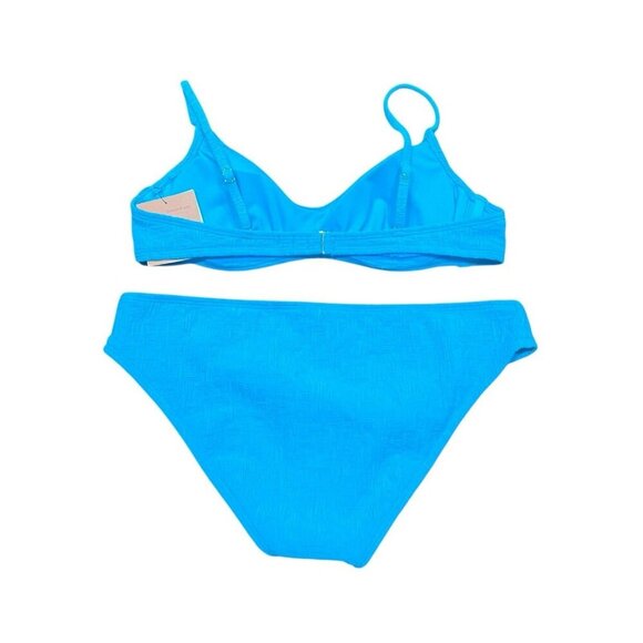 Shade And Shore Bikini Top 36B Cheeky Bottom Large Jacquard Textured Blue NWT - Picture 3 of 13
